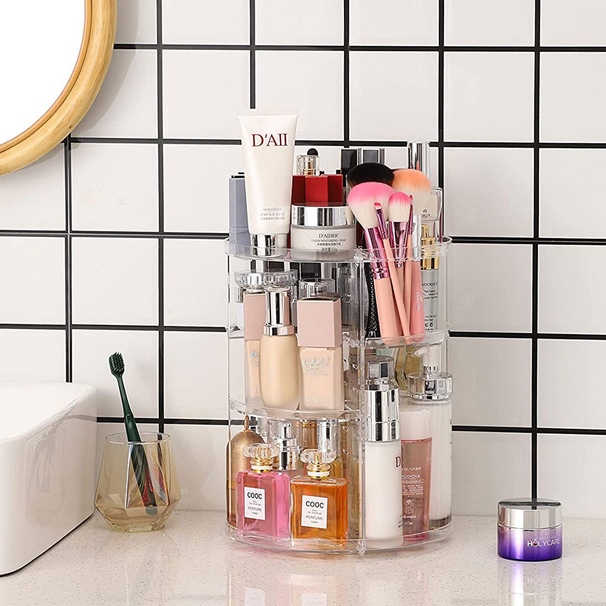 360-Degree Rotating Cosmetic S - đánh giá và giá Home Edit Bathroom Storage